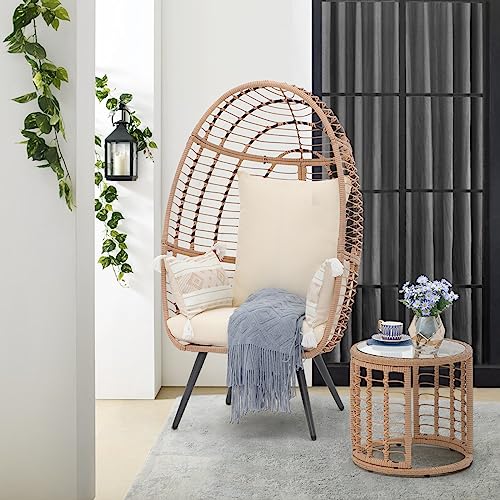 JOIVI Wicker Egg Chair, Oversized Indoor Outdoor Lounger Large Egg Basket Chair with Stand and Cushions for Patio Porch, Backyard, Living Room