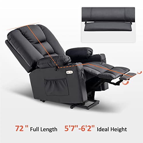 MCombo Small Power Lift Recliner Chair with Massage and Heat for Petite People, Cup Holders, USB Ports, Side Pockets, Faux Leather 7569 (Small