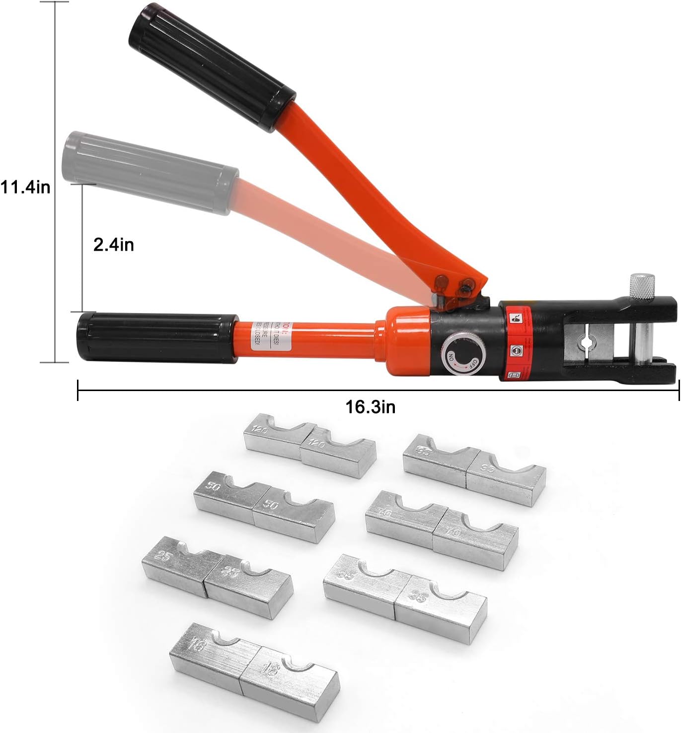 WBHome Hydraulic Wire Crimper Battery Lug Terminal Cable Crimping Tool, 8 Dies, 12 Ton