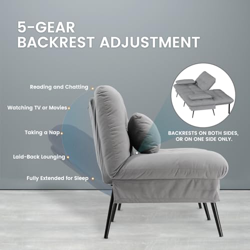 COMHOMA Convertible Futon Sofa Bed, 68″Fabric Futon Couch with Adjustable Backrest, Folding Futon Sleeper Recliner for Living Room Furniture (Black)