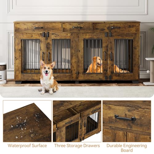 Dog Crate Furniture for 2 Dogs, 71'' XXL Indoor Dog Kennel with 3 Drawers and Removable Room Divider