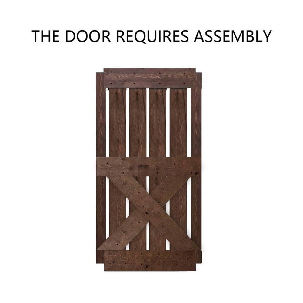 Calhome 36 in. x 84 in. Mini x Series Walnut Stain Knotty Pine Wood Interior Sliding Barn Door