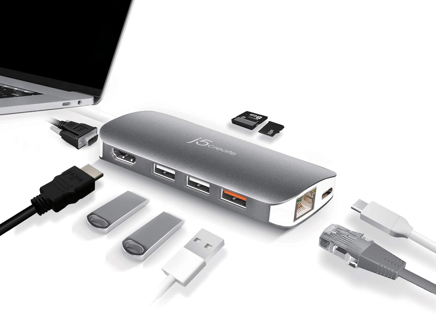 j5create USB C Hub Adapter Multi-Monitor 10-in-1 Port Docking Station 4K HDMI, VGA, Ethernet, USB 3.0, MicroSD, SD