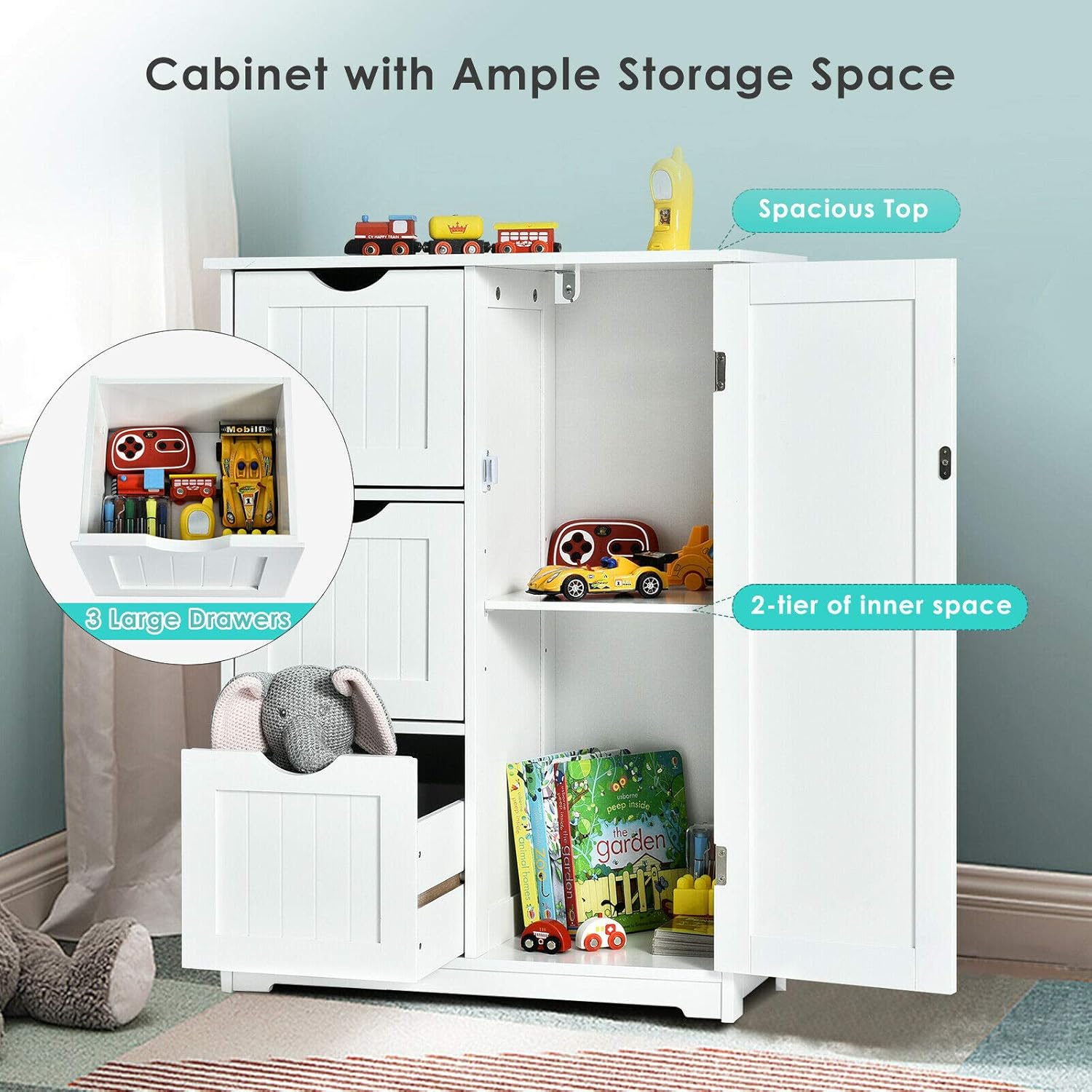Elegant Design Multifunction Freestanding Bathroom Floor Cupboard Cabinet Storage Organize with 3 Drawer Adjustable Sturdy Durable for Toilet