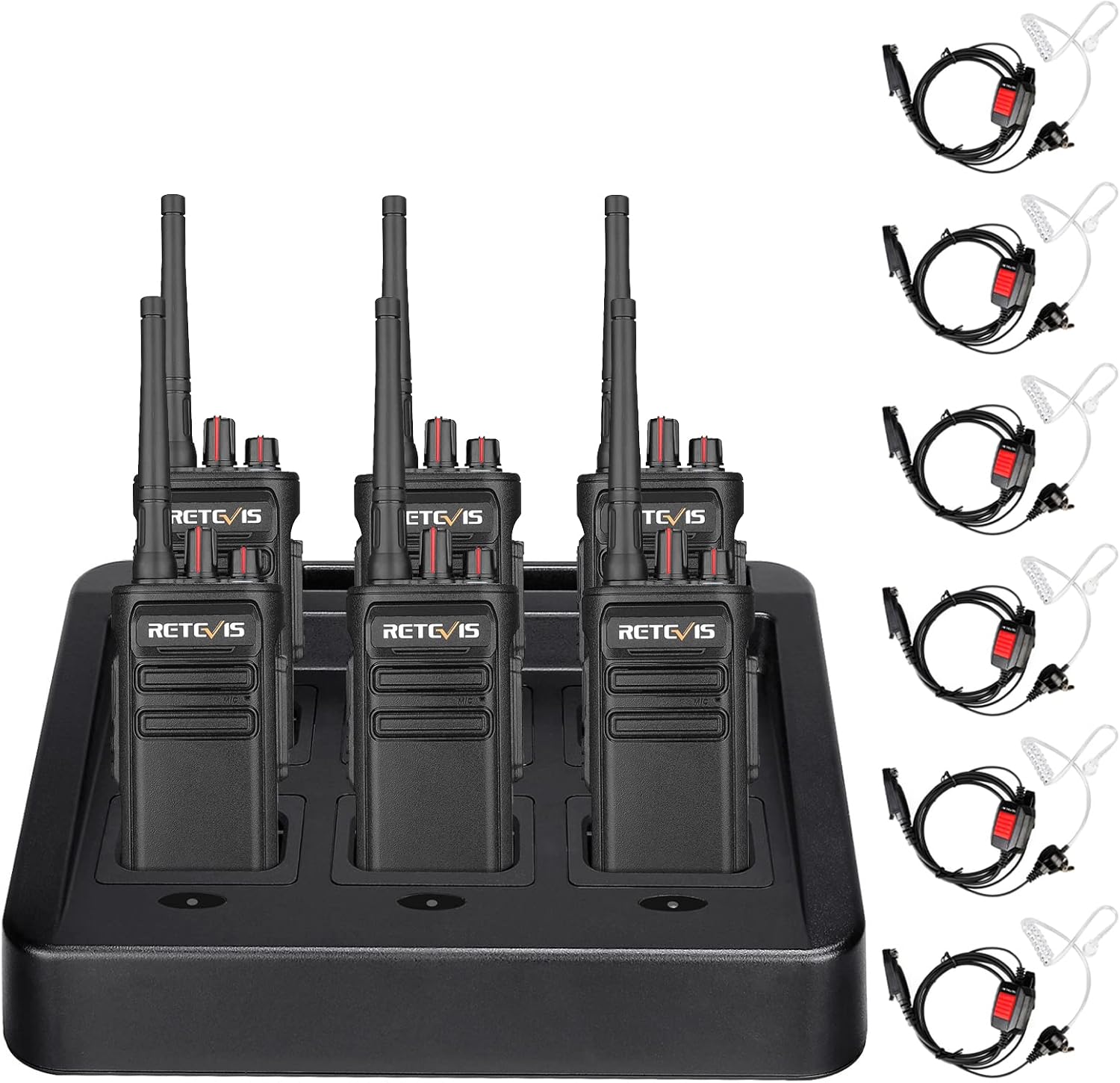 Retevis RB23 Waterproof Walkie Talkies with Earpiece,GMRS Two Way Radio Long Range,with 6 Way Multi Gang Charger