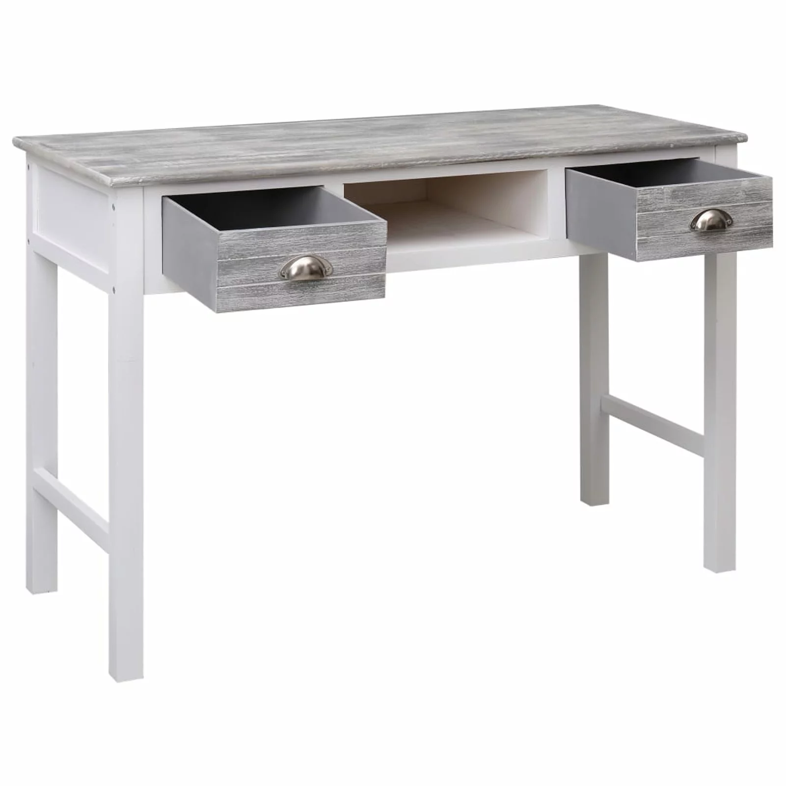 Anself Writing Desk with 2 Storage Drawers and Open Compartment Wood Study Table Wooden Console Table Gray Home Office Furniture 43.3in x 17.7in x