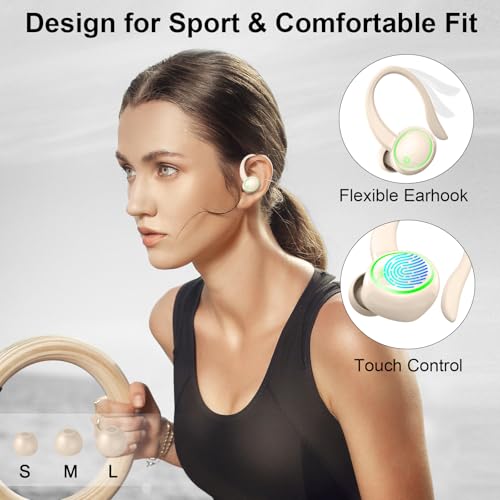 Wireless Earbuds, Bluetooth 5.4 Headphones Sports, 50H Playback Over-Ear buds with ENC Noise Cancelling Mic
