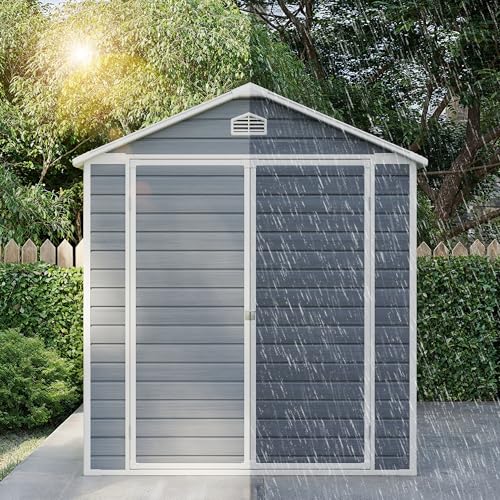 Gizoon 6x4 FT Outdoor Storage Shed with Floor, Resin Garden Tool Shed with Lockable Doors, Window, Vents, Reinforced Steel Frame