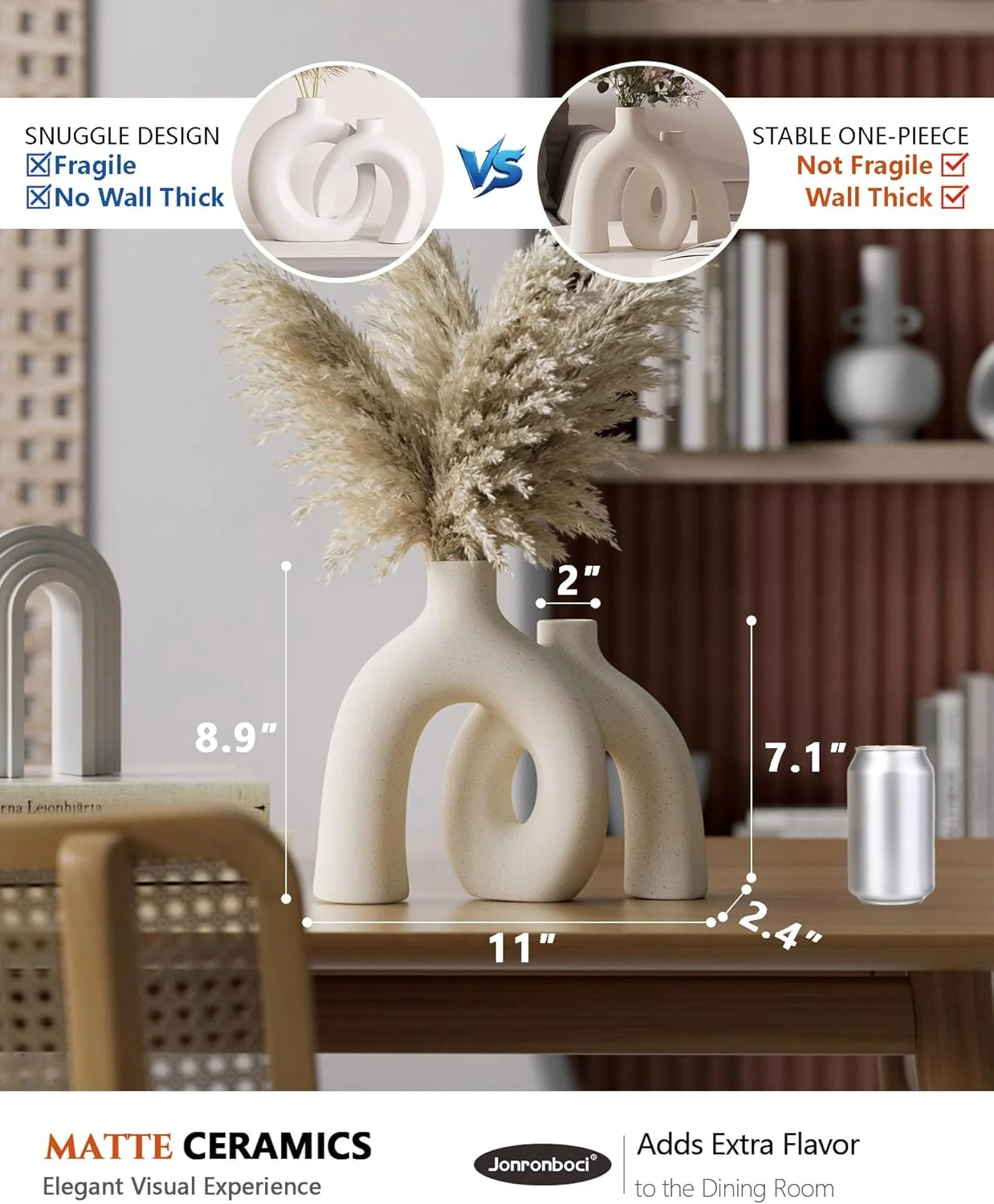 Decorative Modern Nordic Boho Ceramic Vases, Set of 2