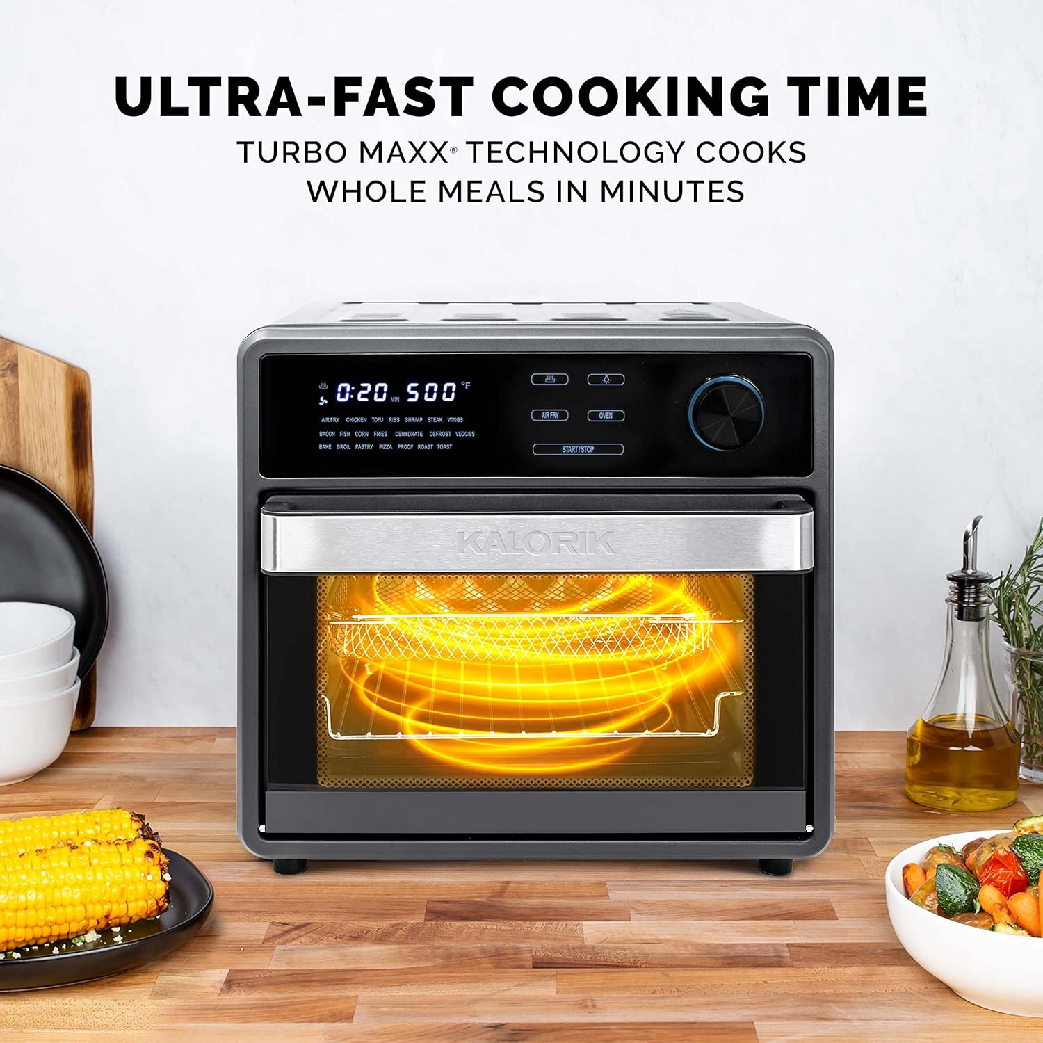 Kalorik MAXX® Touch 16 Quart Air Fryer Oven, 9-in-1 Air Fryer Toaster Oven Combo, 21 presets, 500°F, 5 Accessories, Recipe Book, 1600W