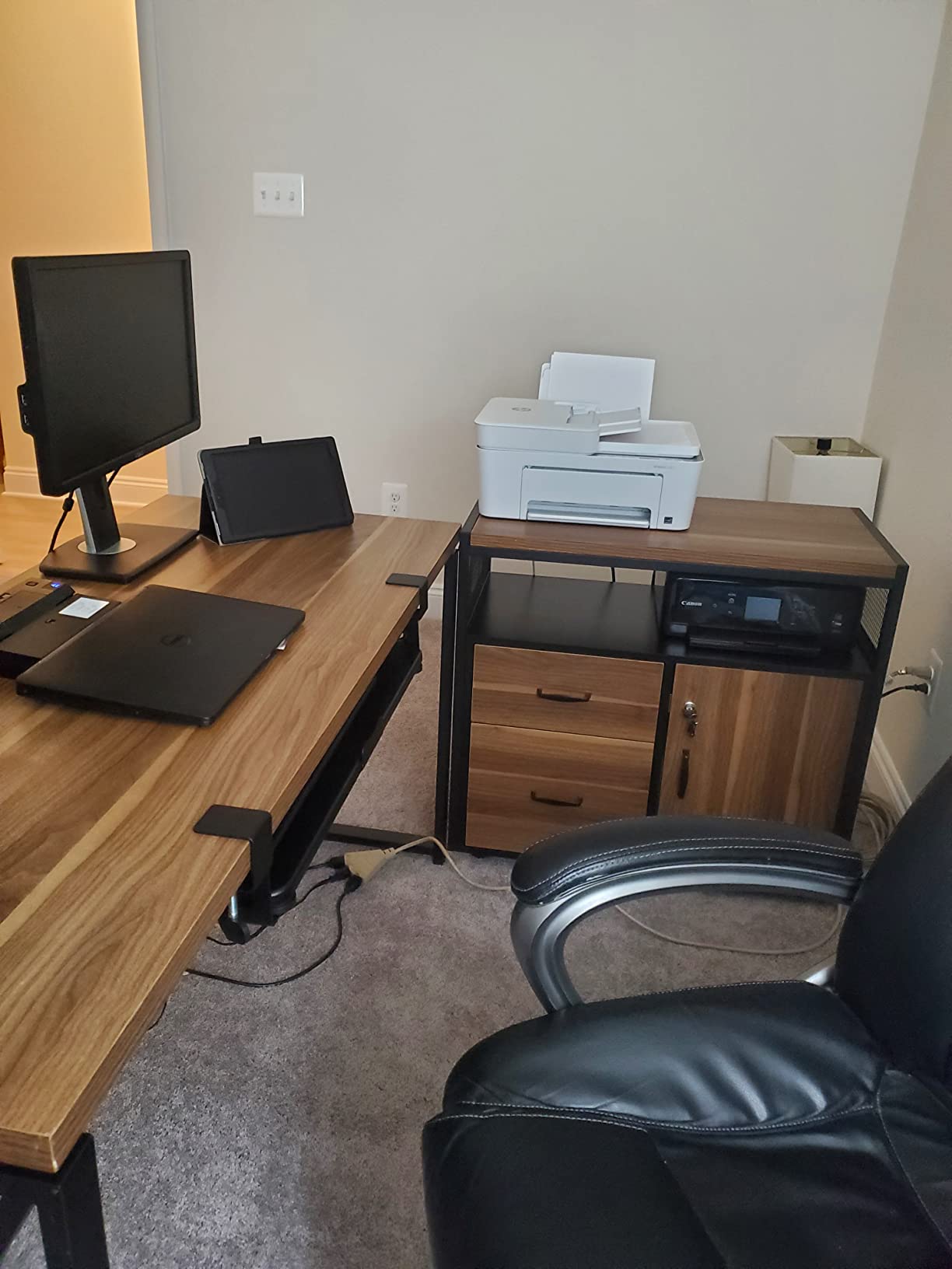 【Furniture】L Shaped Desk with Drawer Cabinet, 55" Executive Computer Desk and lateral File Cabinet