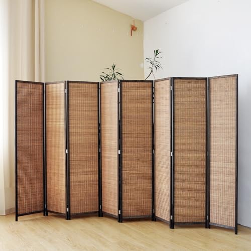 4 Panel Room Divider Screen,5.6 FT Tall Bamboo Panel Divider Folding Privacy Screen,Freestanding Room Divider for Room Seperation,Brown