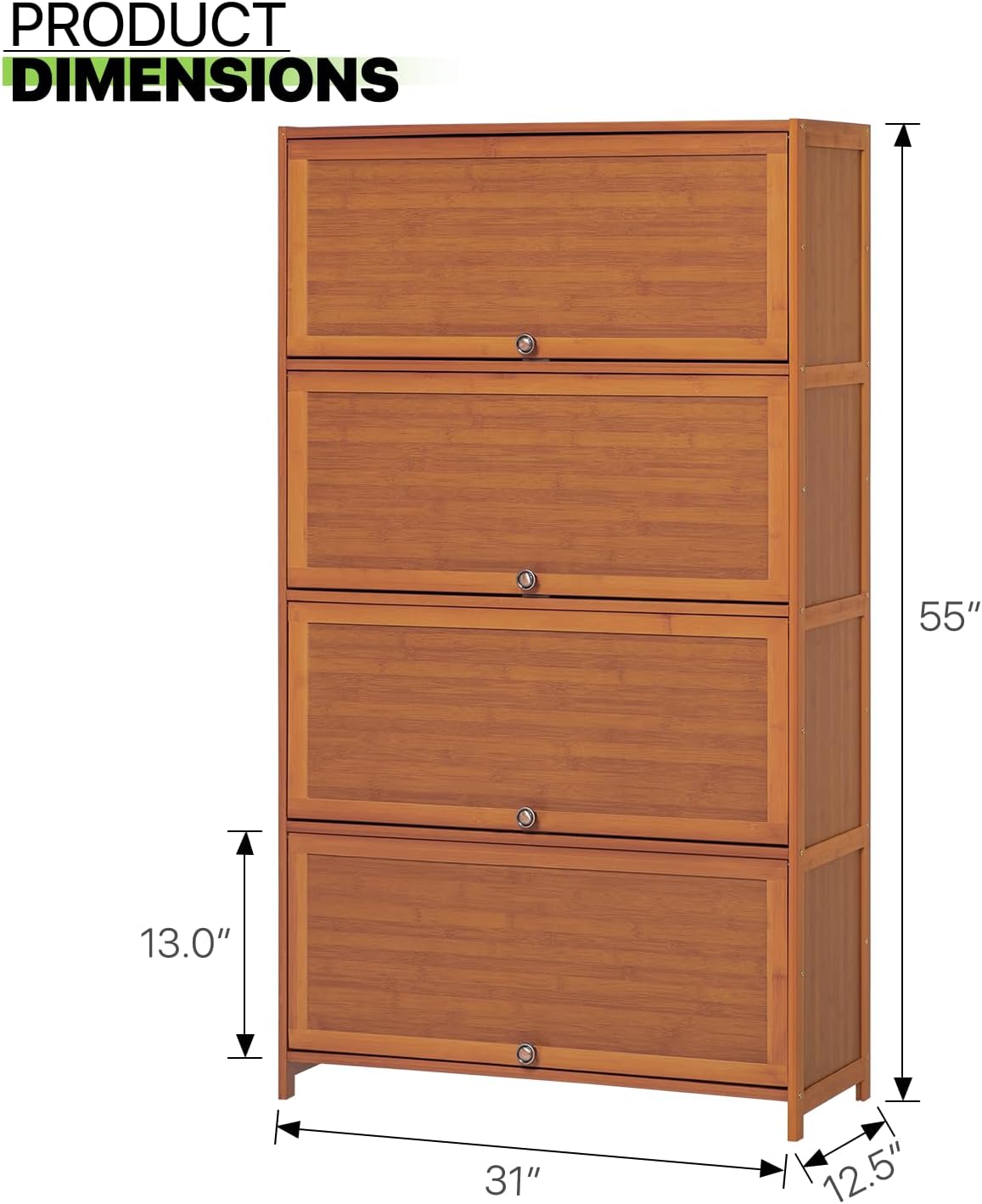 Magshion Bamboo 8 Tier Shoe Storage Cabinet with Flip Doors, Freestanding Shoes Heels Sandals Shelf Rack