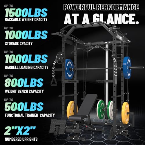 Mikolo Power Cage, Power Rack with Cable Crossover System, 1500LBS Squat Rack with LAT Pull Down System