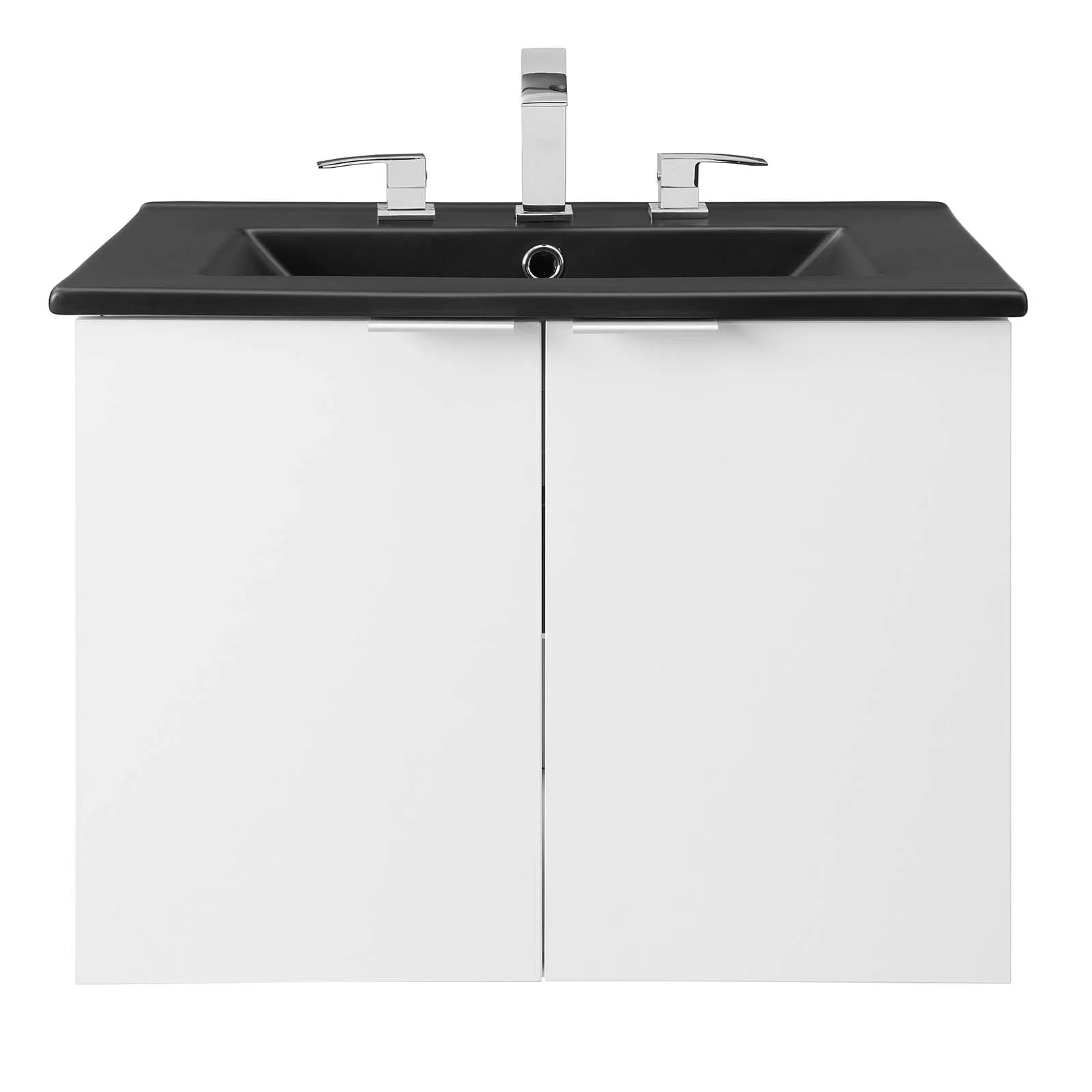 Sink Vanity Cabinet, Wall Mounted, Melamine, White Black, Modern Contemporary Urban Design, Hotel Bedroom Bathroom Master Suite Guest