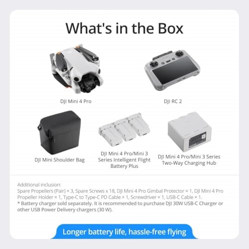 DJI Mini 4 Pro (DJI RC-N2), Drones with Camera for Adults 4K, Under 0.549 lbs/249 g, 34 Mins Flight Time, 20km Max Video Transmission Distance