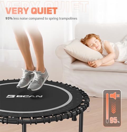 BCAN 450/550 LBS Foldable Mini Trampoline, 40"/48" Fitness Trampoline with Bungees, U Shape Adjustable Foam Handle