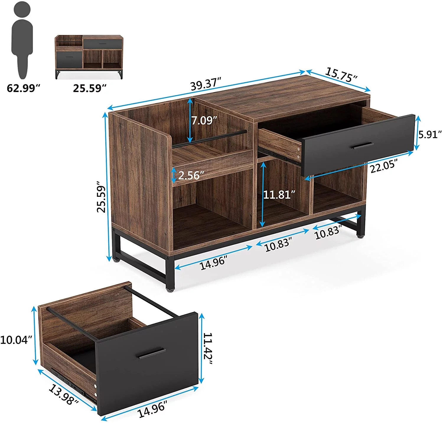 Rustic Lateral Filing Cabinet, 2 Drawers Wood File Cabinet for Home Office