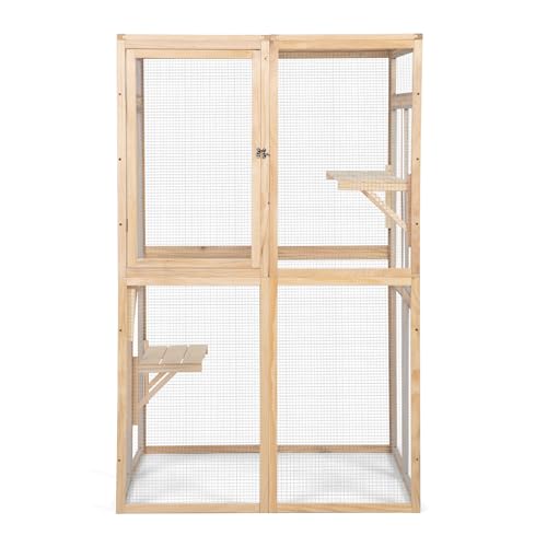 ISDAY Extra Large Outdoor Cat House Wooden Cat Cage Waterproof Roof Catio Outdoor Cat Enclosure