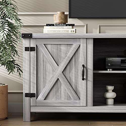 YESHOMY Modern Farmhouse TV Stand with Two Barn Doors and Storage Cabinets for Televisions up to 65+ Inch, Entertainment Center Console Table