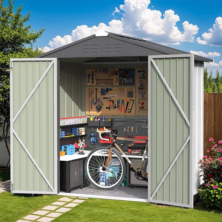 Greesum 5×3 FT Outdoor Storage Shed, Metal Storaged Sheds Without Floor, Tool Sheds with Lockable Doors and Sloping Roof for Garden, Patio, Backyard