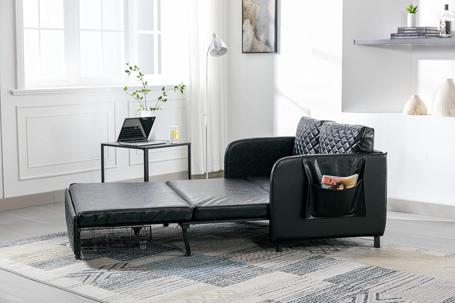 Convertible Sleeper Sofa Bed, Modern Velvet Loveseat Couch with Pull Out Bed, Small Love Seat Futon Sofa Bed with Headboard