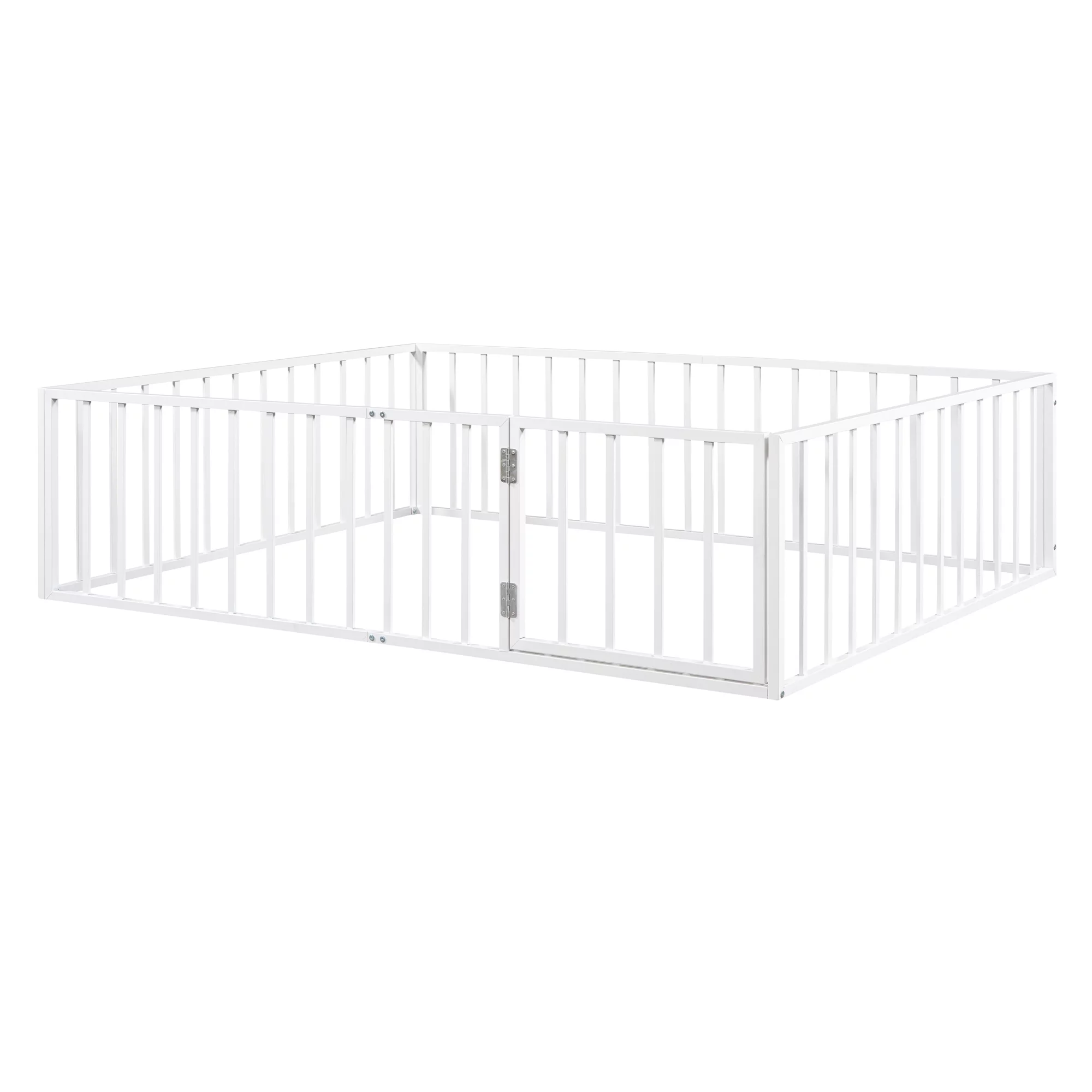 Bellemave Queen Floor Bed with Fence Rails and Lockable Door Queen Metal Floor Bed for Toddler, Child, Boys