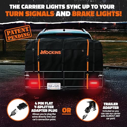 Mockins XL 66"x30"x14" High Rail Folding Hitch Cargo Carrier w/ 45 CuFt Trailer Hitch Cargo Carrier Bag | 500Lbs Cap Luggage Rack for SUV Car & Truck