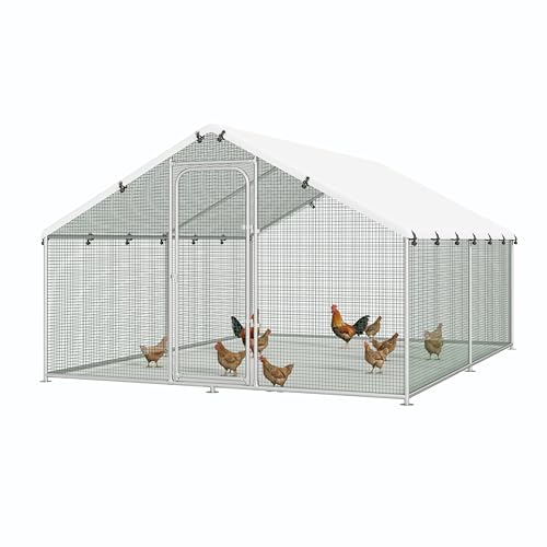 Large Metal Chicken Coop Run with Spire Roof – Outdoor Poultry Cage with Waterproof & UV-Resistant Cover for Chickens, Ducks, Rabbits