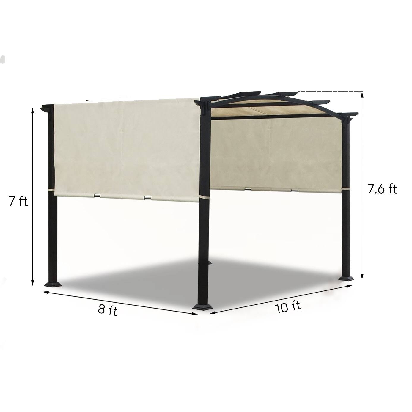 Pergola Gazebo Canopy Sun Shelter with Retractable Shades - 10&x8& - Black