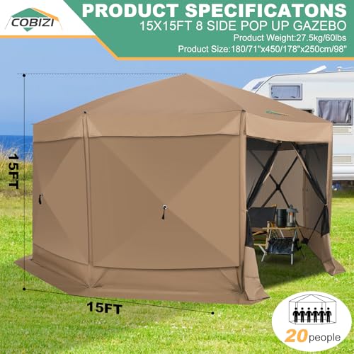 COBIZI 12x12ft Pop up Gazebo Screen Tent Screen House for Camping, Camping Outdoor Screened Gazebo, Canopy Tent