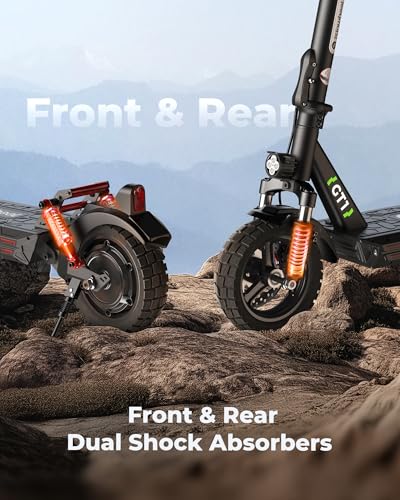isinwheel GT1 Electric Scooter Adults, 28 MPH Top Speed, 28 Miles Range, 800W Motor E-Scooter, 10" Off-Road Tires, Double Braking Systems