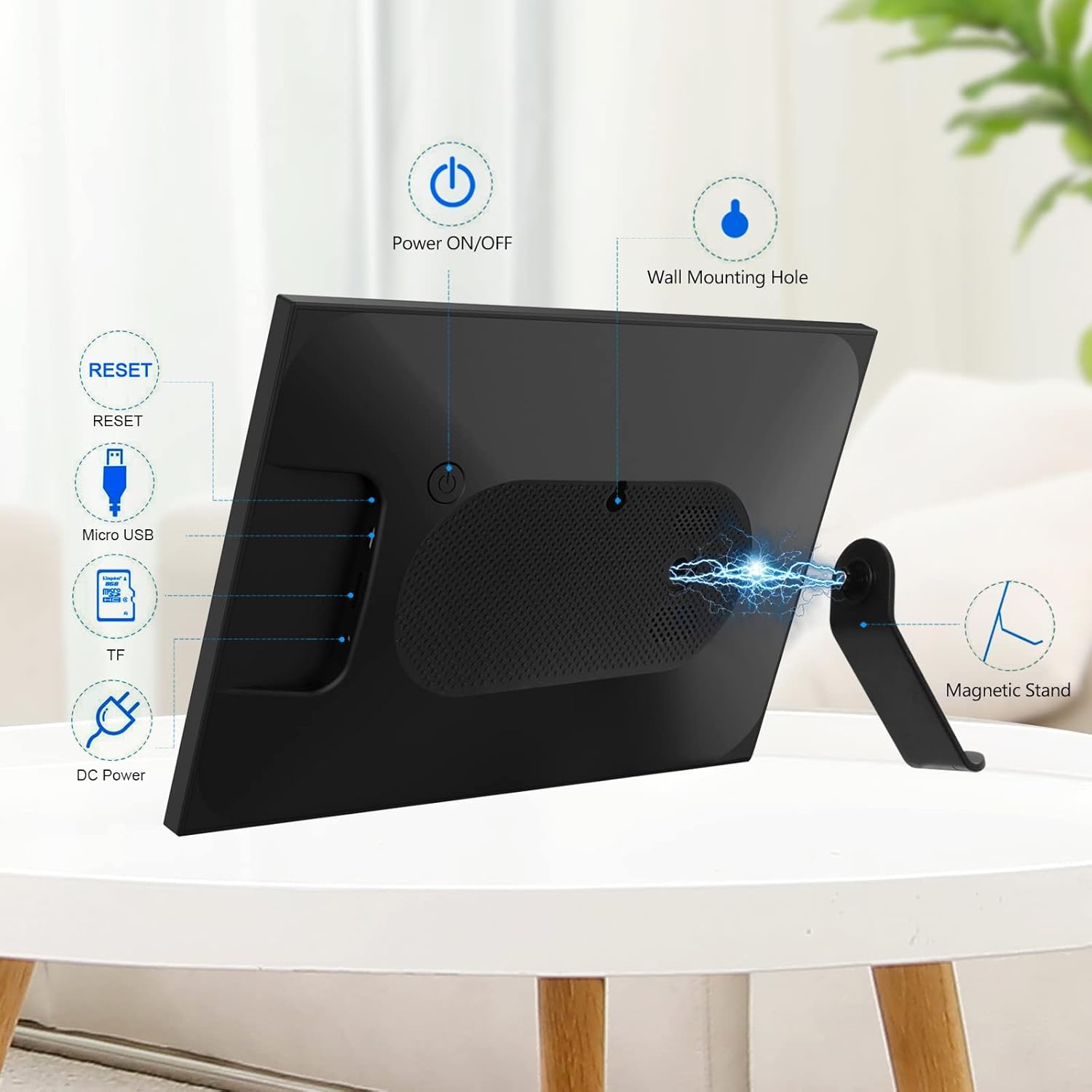 WiFi Digital Photo Frame 10.1 inch Work with Alexa Voice Control HD IPS Touch Screen, Built-in16GB Storage, Auto-Rotate Wall-Mountable