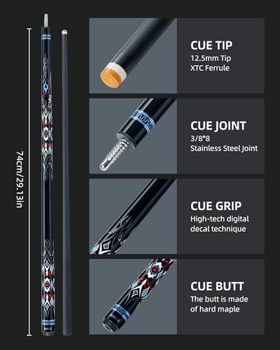 CRICAL Carbon Fiber Pool Cue Stick 58" Billiard Cue Sticks Professional Low Deflection Pool Sticks with 3/8 * 8 Pin Joint and 12.5mm Tip