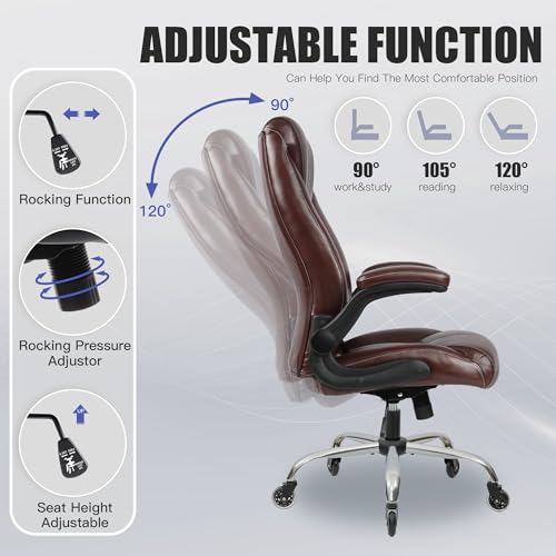 Big and Tall Office Chair for Heavy People 400lb, Executive Desk Computer Chair Adjustable Flip-up Armrests