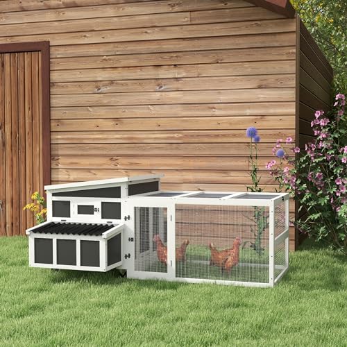 PawHut Wooden Chicken Coop, Chicken Tractor for 6 Chickens, Outdoor Poultry Cage Rabbit Hutch Duck Coop Hen House with Nesting Box, Tray, Windows