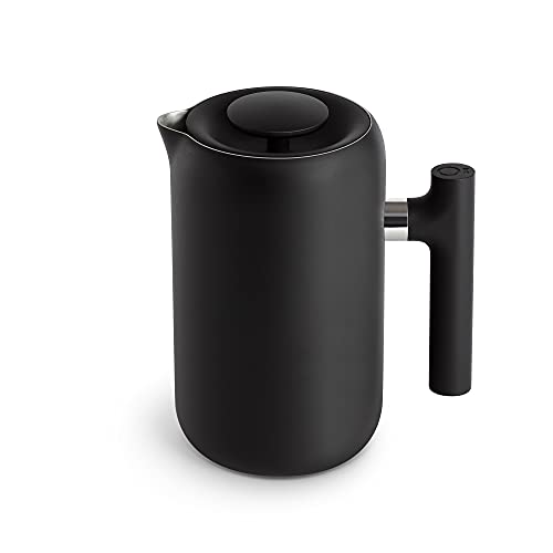 Fellow Clara French Press Coffee Maker - Portable Stainless Steel Coffee Press, Insulated Manual Brewer, Matte Black with Walnut, 24 oz Carafe