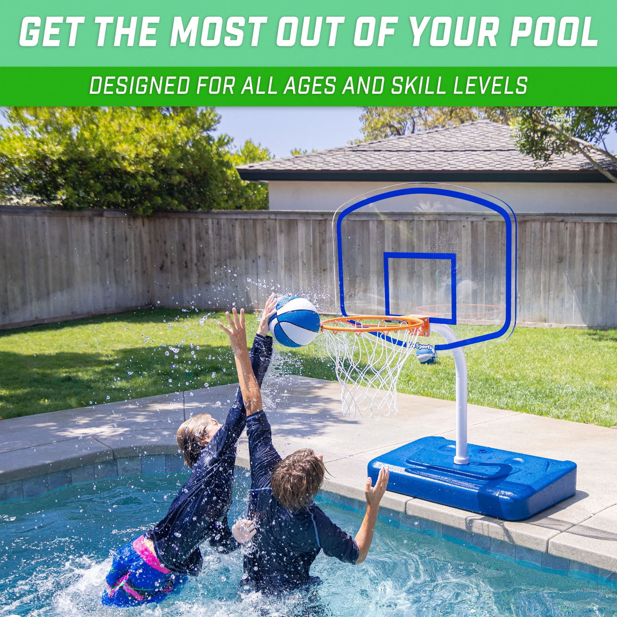 GoSports Premium Acrylic Backboard Splash Hoop ELITE with Water Weighted Base - Pool Basketball Game for Inground Pools
