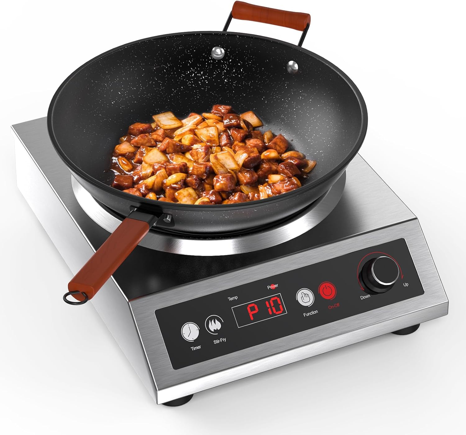 1800W Induction Wok,Stainless Steel Electric Wok Used For Home And Commercial,Temp From 140°F to 460°F