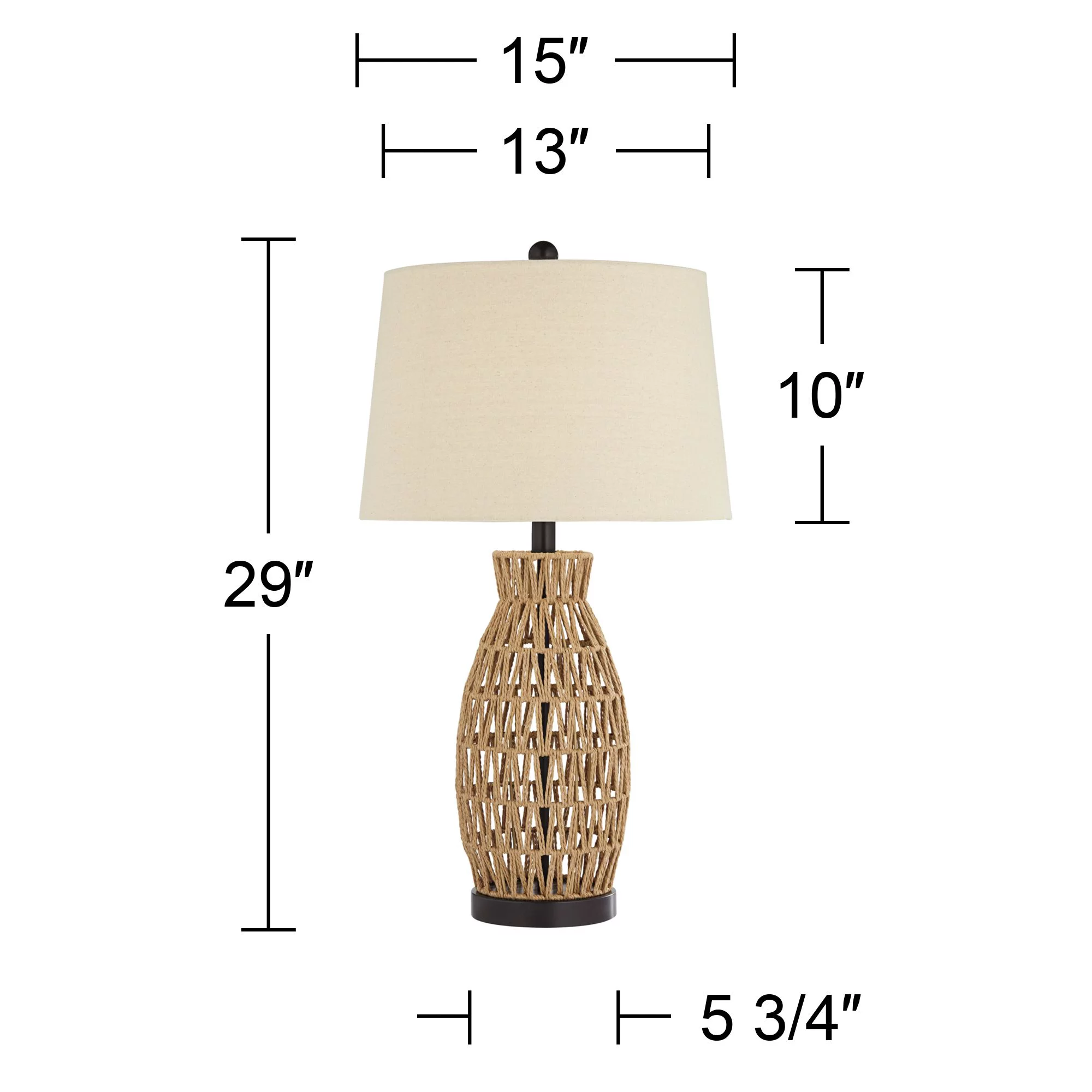 360 Lighting San Carlos Coastal Modern Table Lamps 29" Tall Set of 2 Natural Rattan Wicker Oatmeal Fabric Drum Shade for Bedroom Living Room Bedside
