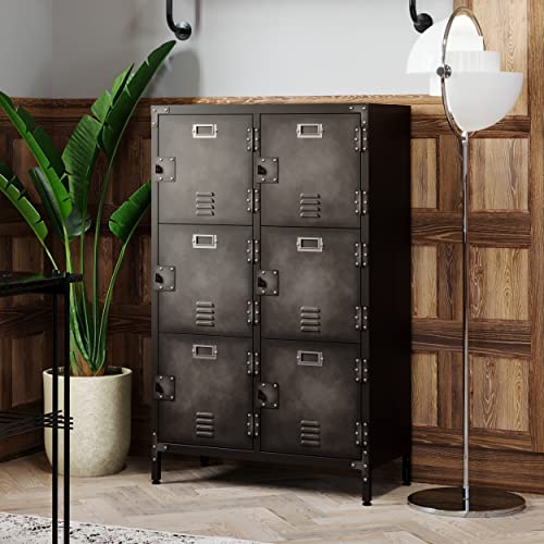Letaya Metal Storage Locker,47" Steel Retro Cabinets 6 Doors Lockable,Adjustable Feet Organizer Cabinets for Employees Home Office School Gym (6 Door)