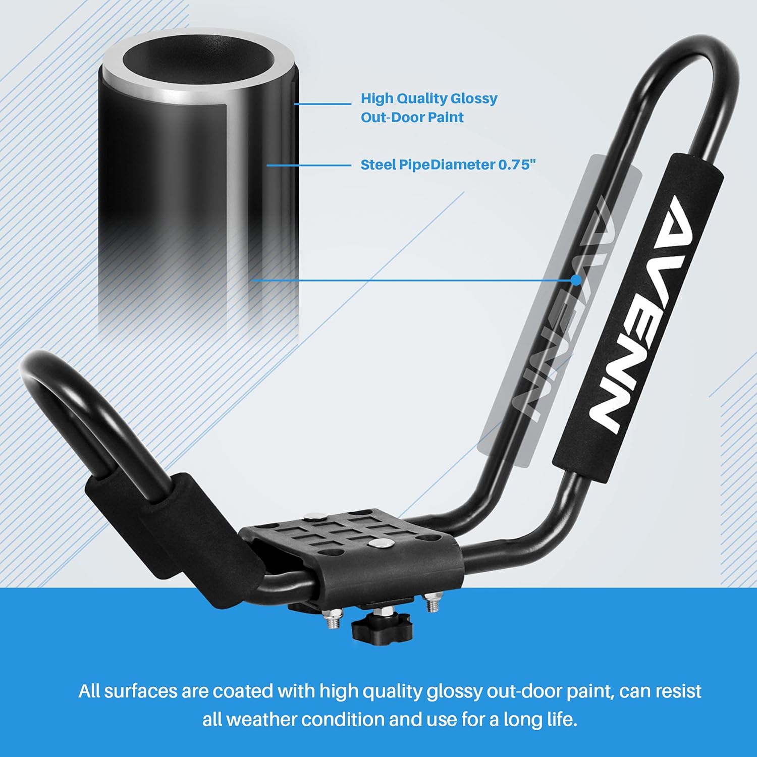 AVENN Rooftop J-Bar Kayak Rack for Canoe, Skis, Paddleboard or Surfboard, Heavy Duty Boat Carrier, Camping Storage Roof Mount for Car
