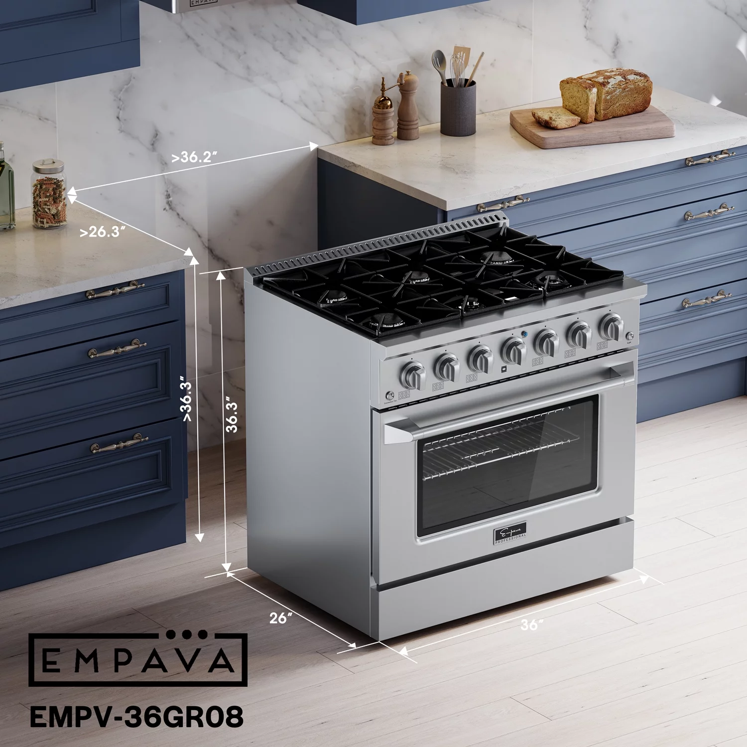 Empava 36 in. 5.2 cu. ft. Pro-Style Slide-In Single Oven Gas Range with 6 Sealed Ultra High-Low Burners