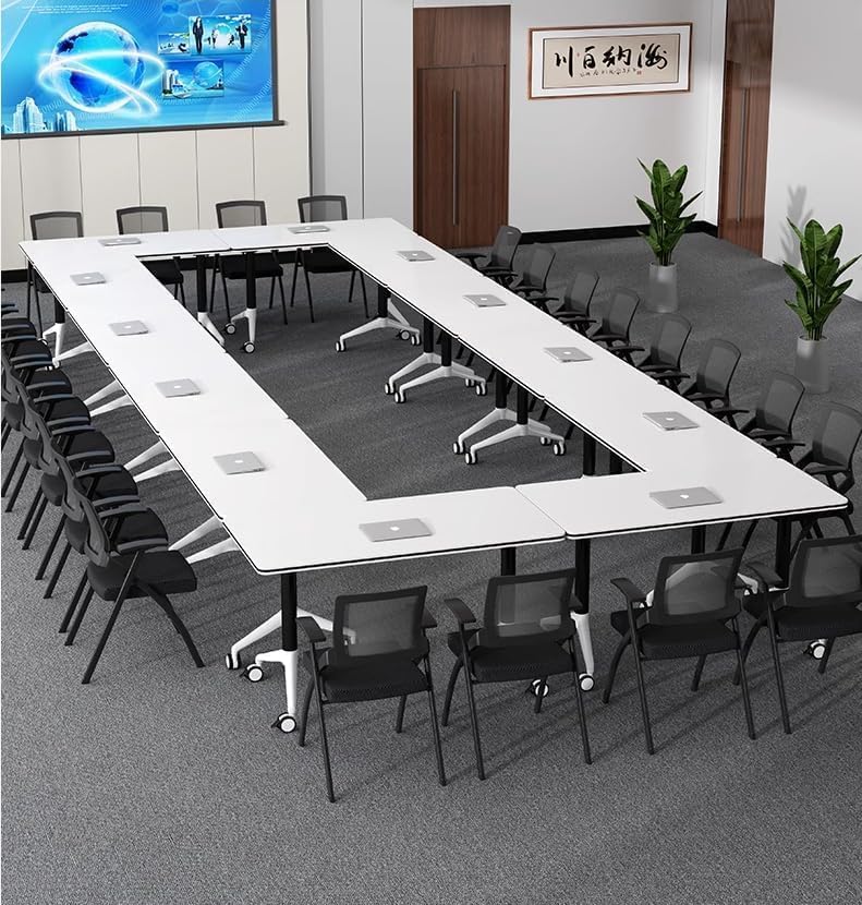 Conference Table Foldable Meeting Tables, Mobile Training Table with Wheels, Flip Top Rolling Seminar Meeting Table for Offices, Meeting Rooms