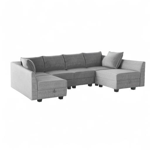 HONBAY Modular Sectional Sofa U Shaped Sectional Modular Sofa with Storage Convertible Sectional Couch for Living Room, Grey