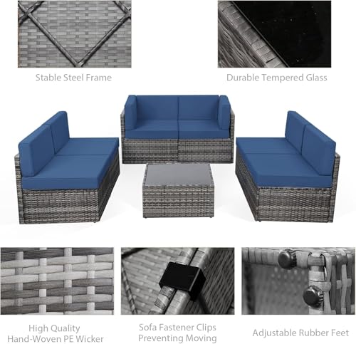 U-MAX 7 Piece Outdoor Patio Furniture Set, PE Rattan Outdoor Wicker Sectional Furniture Chair Set with Cushions and Tea Table