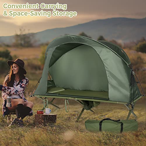 Tangkula 4-in-1 Camping Cot Tent, Foldable Off Ground Elevated Tent Set for 1 Person, Portable Tent with Waterproof External Cover
