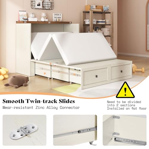 AMERLIFE Queen Murphy Bed with Storage & Charging Station, Farmhouse Murphy Cabinet with Foldable Panel, Noisy Free, for Guest Bedroom, Living Room