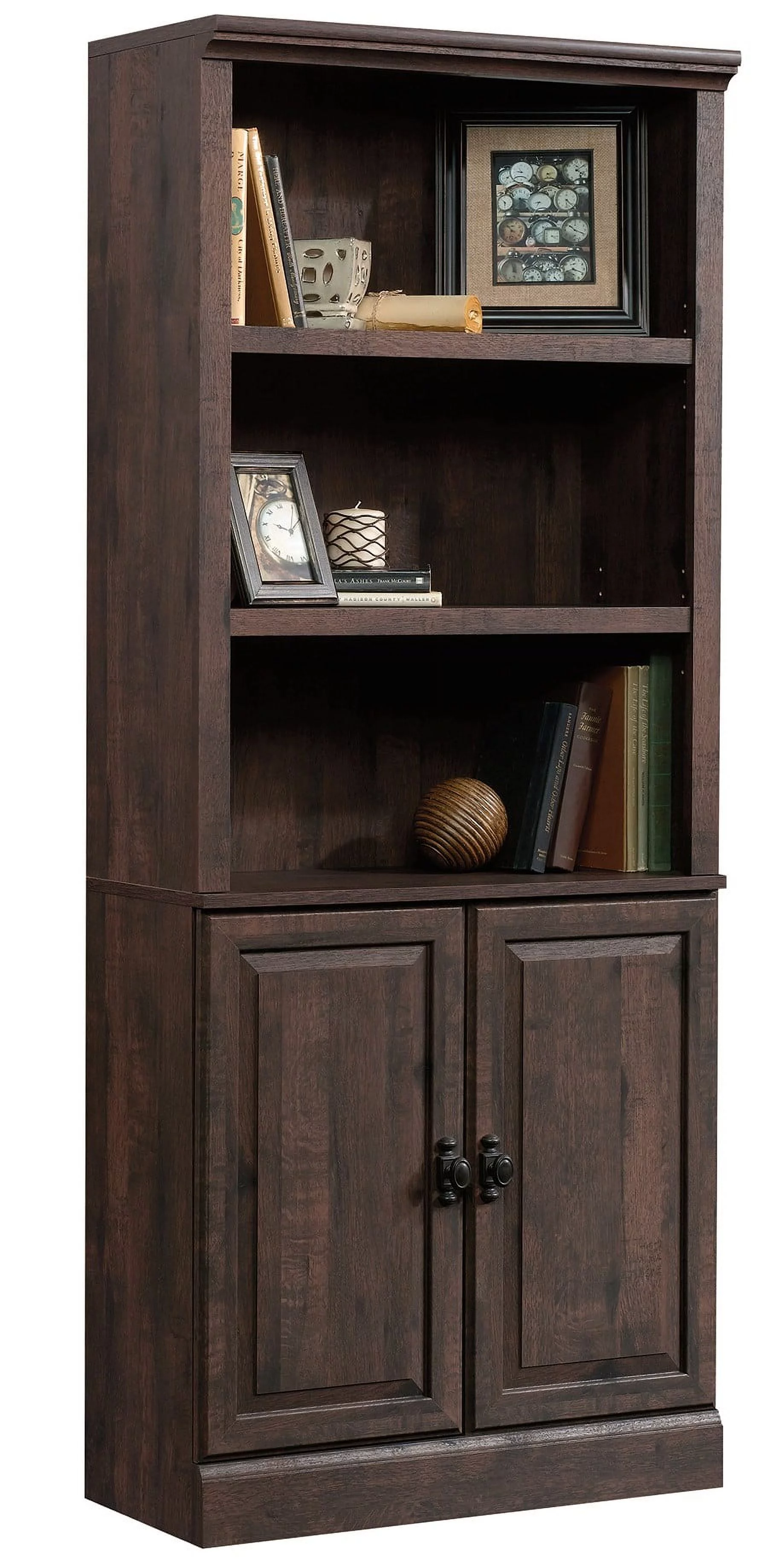 Better Homes & Gardens 71" Crossmill 5 Shelf Bookcase with Doors, Heritage Walnut Finish