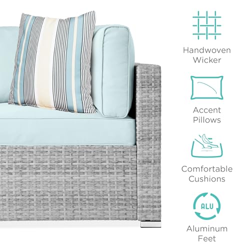 Best Choice Products 7-Piece Modular Outdoor Sectional Wicker Patio Conversation Set w/ 2 Pillows, Coffee Table, Cover Included - Gray/Navy
